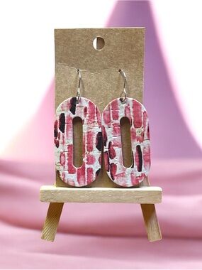 Handmade Pink Patterned Oval Drop Earrings